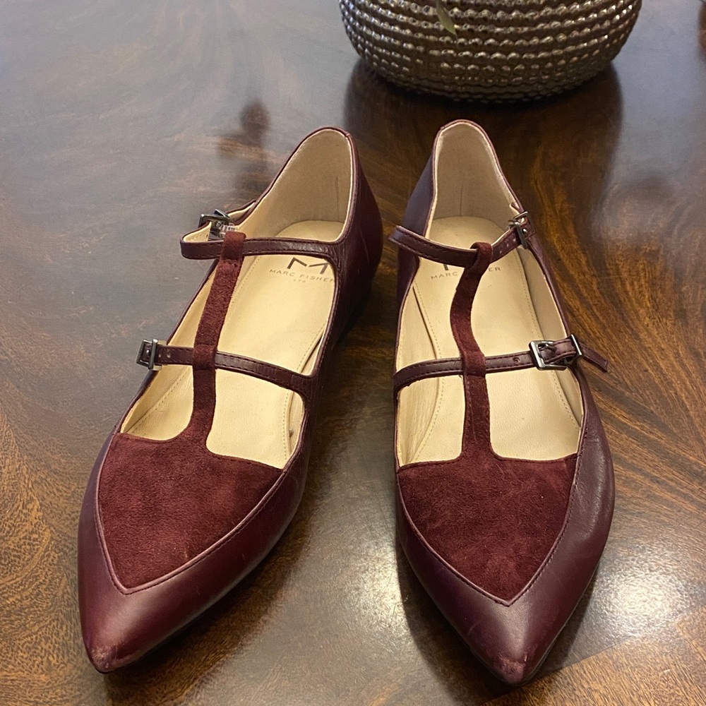 Marc Fisher Burgundy T-Strap Flats